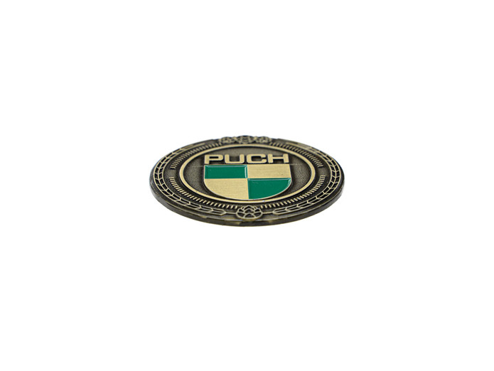 Badge / Emblem Puch logo Gold mit Emaillen 47mm RealMetal